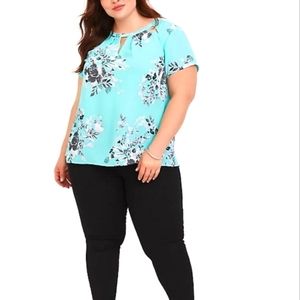 Torrid Aqua Floral Georgette Blouse